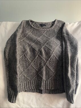 American Eagle Outfitters Gray Cable Knit Crewneck Sweater